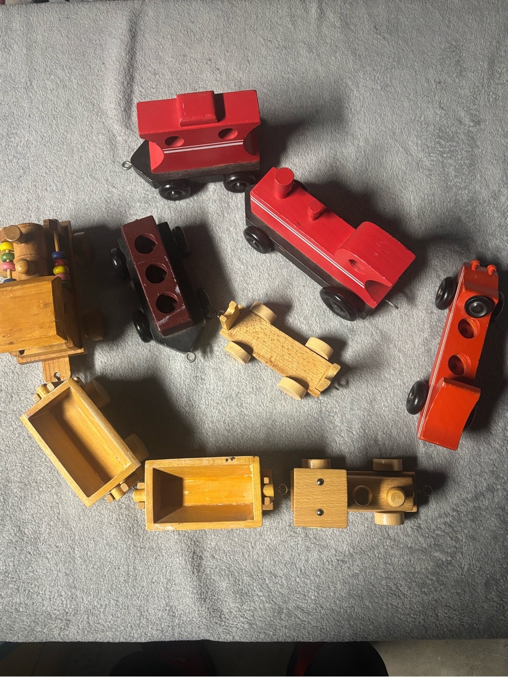 Antique Wooden Train Toy Set - Red and Natural Colors